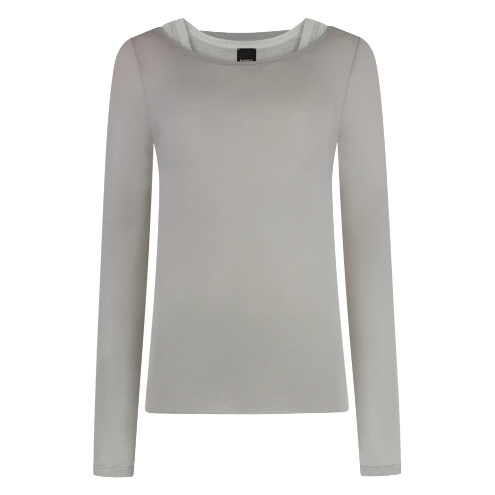 Pinko Women's Gray Long Sleeve T-Shirts, Xs, Merci Jersey Long Sleeve T-Shirt