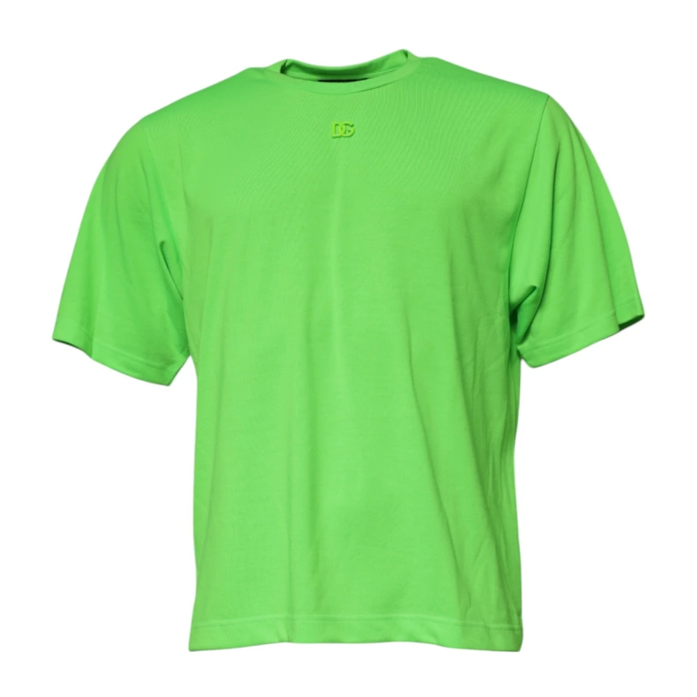 Dolce & Gabbana Men's Green T-Shirts, M, Neon Logo Crew Neck T-Shirt