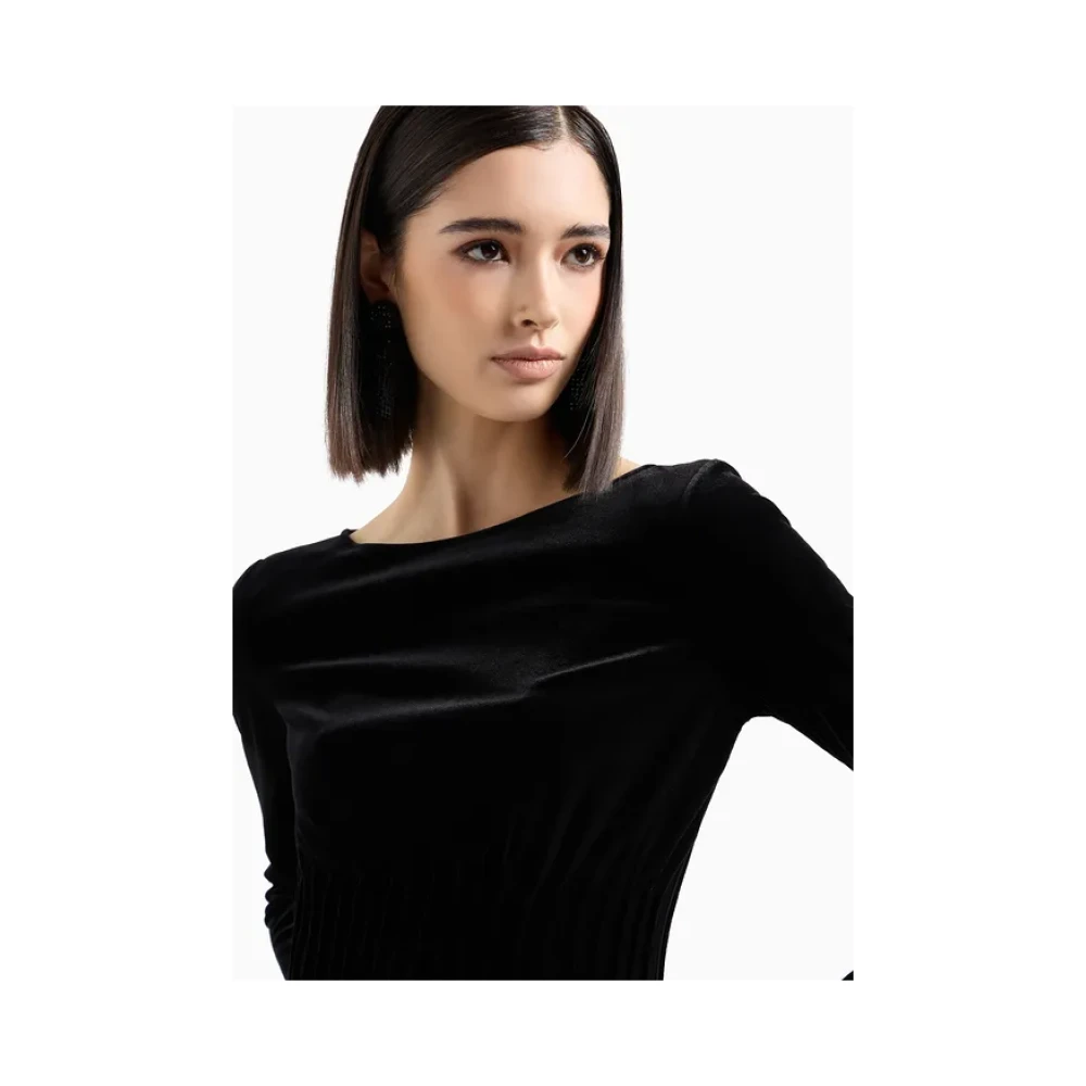 Emporio Armani Wijdvallende chenille jurk met ribbels Black Dames