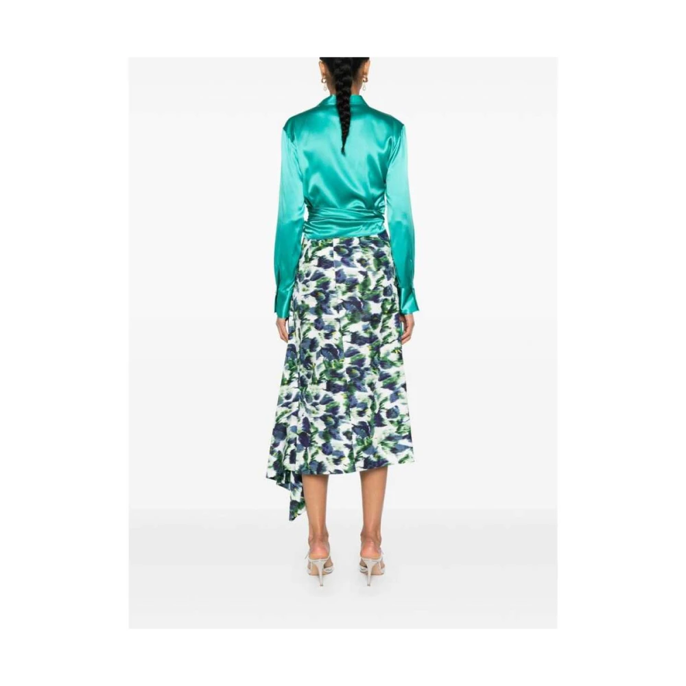 Mazzarelli Blauwe Zijden Wrap Overhemd met Stropdas Blue Dames