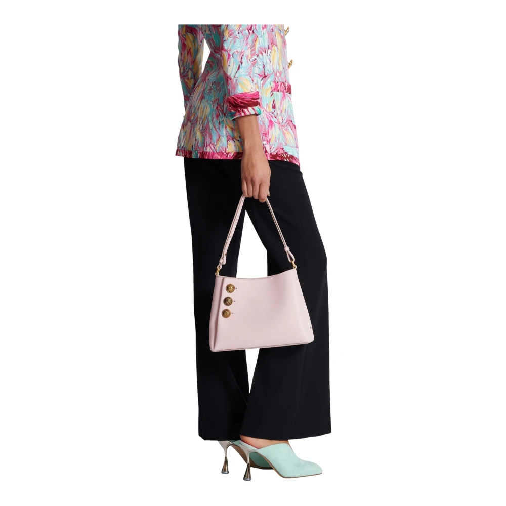 Balmain Emblème Schoudertas van generfd kalfsleer Pink Dames