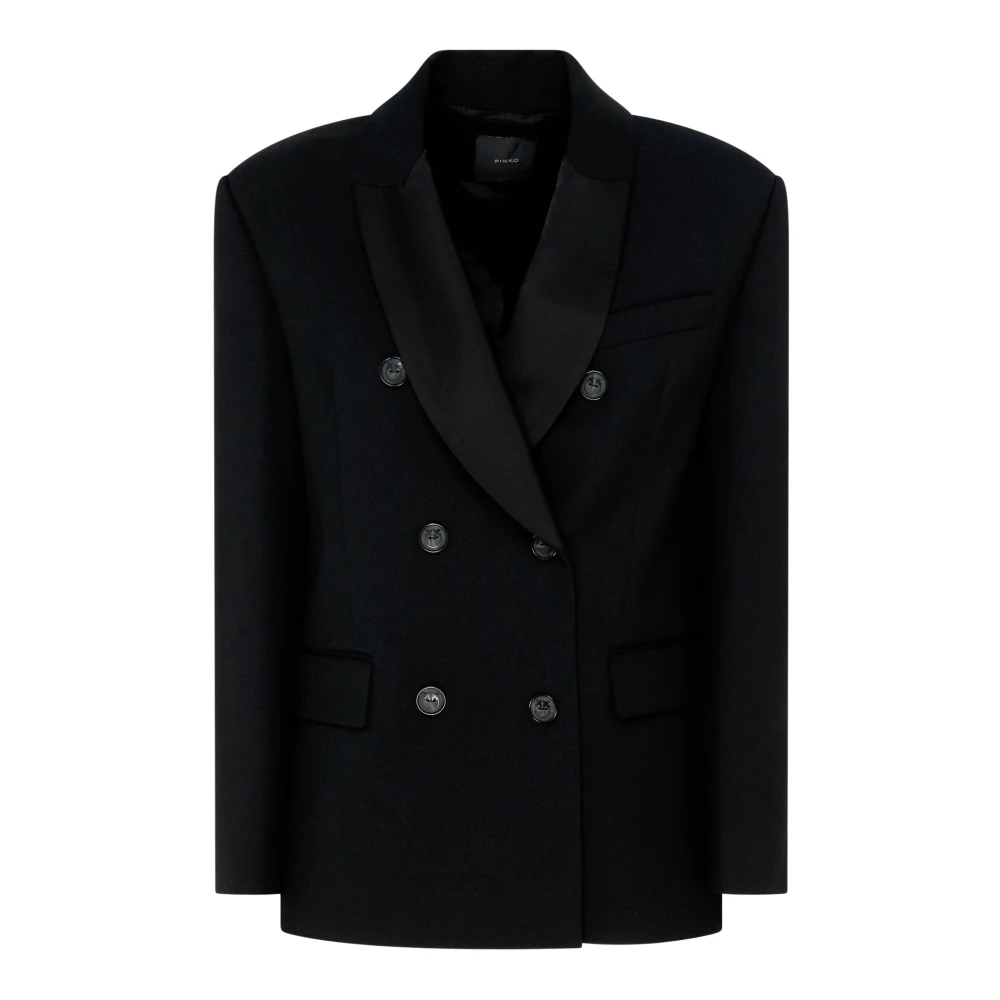 Pinko Zwarte Wol Twill Double-Breasted Jas Black Dames