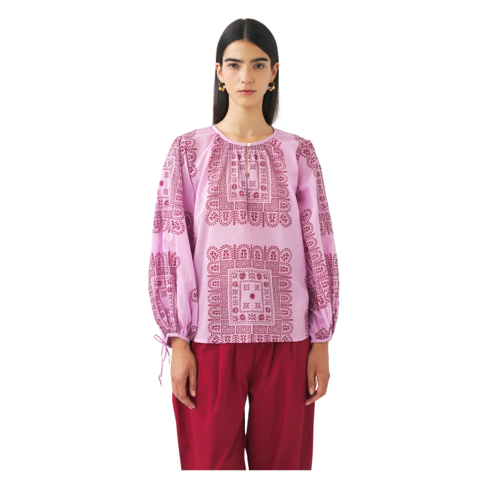 Antik batik Katoenen voile print blouse Nalii Pink Dames
