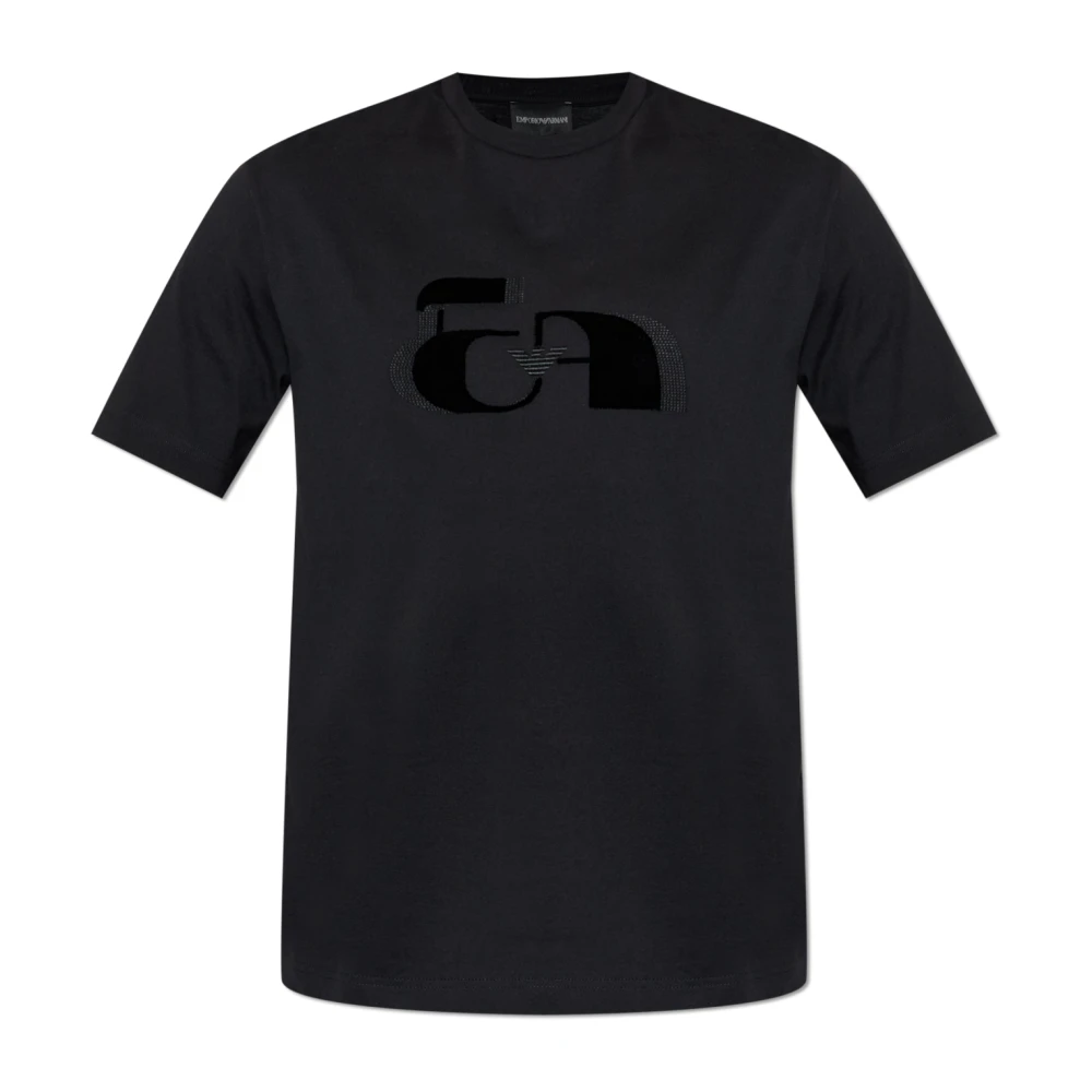 Emporio Armani Men's Black T-Shirts, Xl, Jersey T-Shirt With Op-Art Embroidery