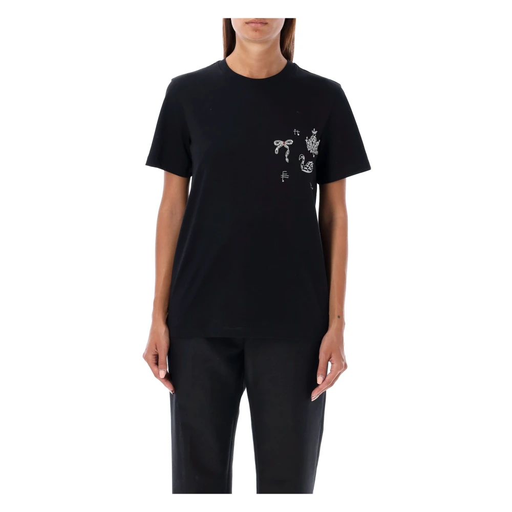 Msgm Zwarte Geborduurde Katoenen T-Shirt Black Dames