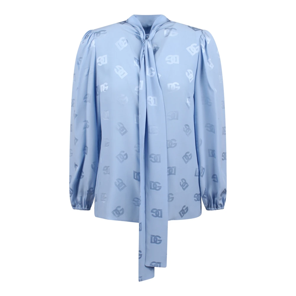 Dolce & Gabbana Zijden Logo Jacquard Shirt Blue Dames