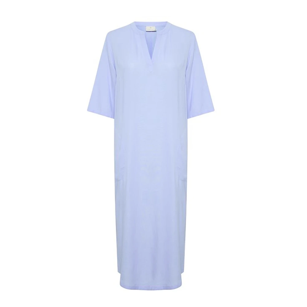 Kaffe Kaftan Jurk Windsurfer V-Hals Mouwen Blue Dames