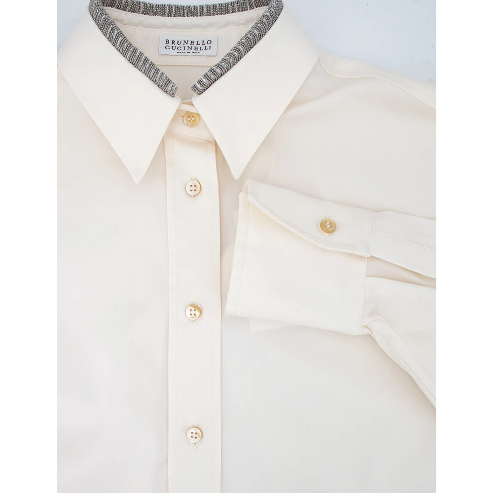 BRUNELLO CUCINELLI Vrouwelijke Geborduurde Stretch Katoen Poplin Overhemd Beige Dames