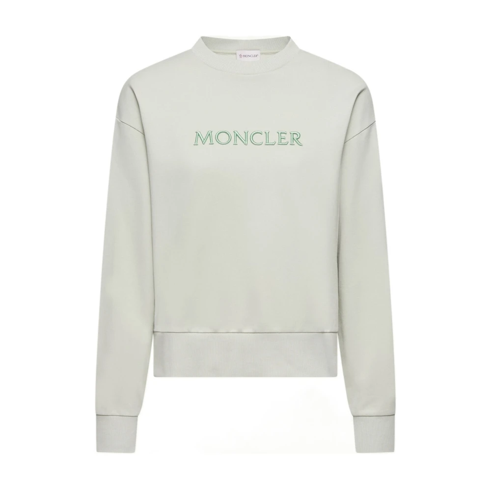 Moncler Green Sweatshirts, Female, L, Embroidered Logo Cotton Sweatshirt