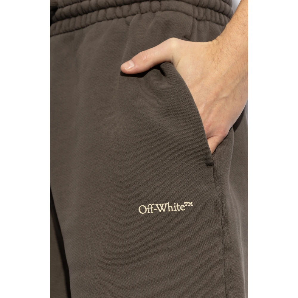 Off White Logo shorts Brown Heren