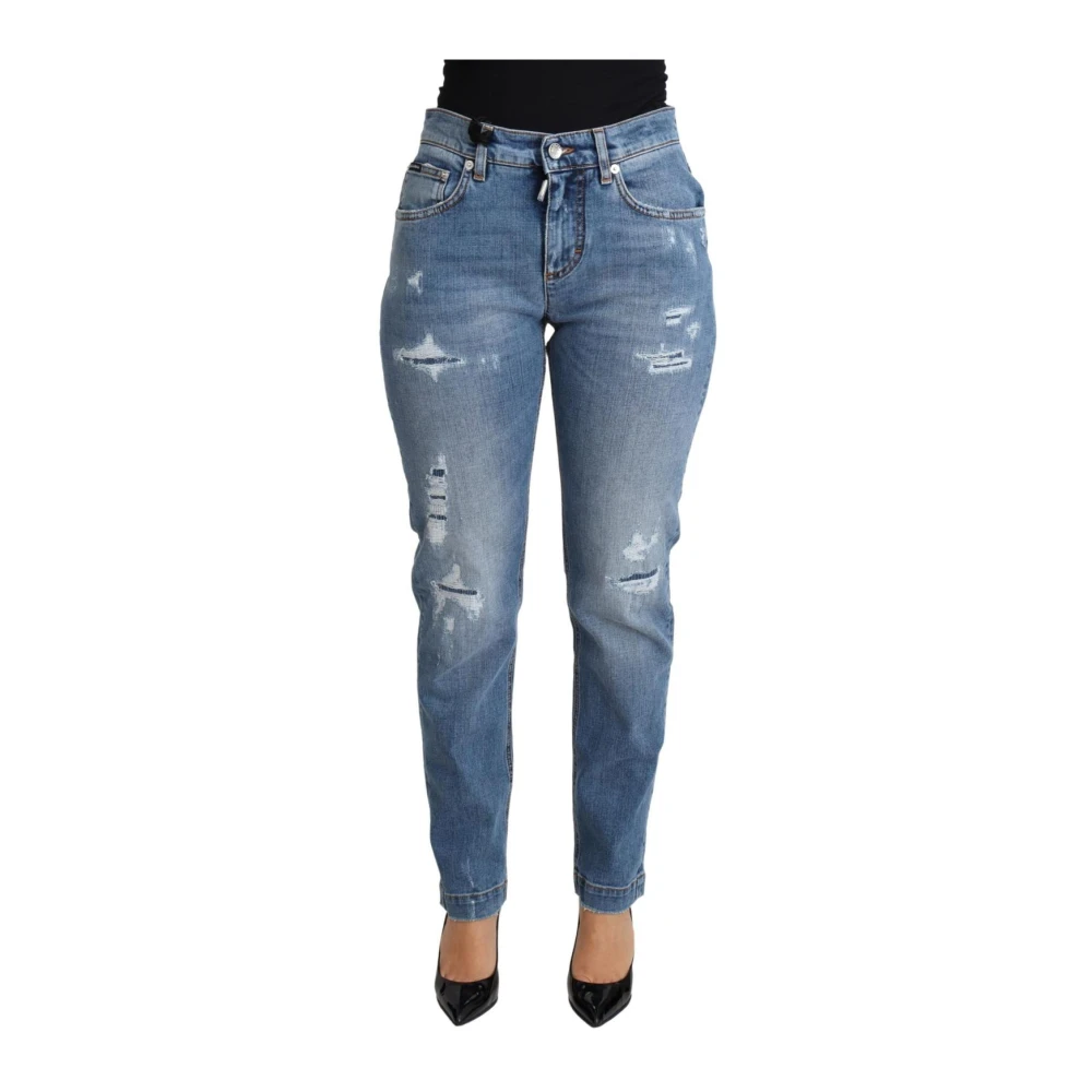 Dolce & Gabbana Women's Blue High Waist Skinny Tattered Jeans - Slim Fit Jeans - 2XS - Jeans