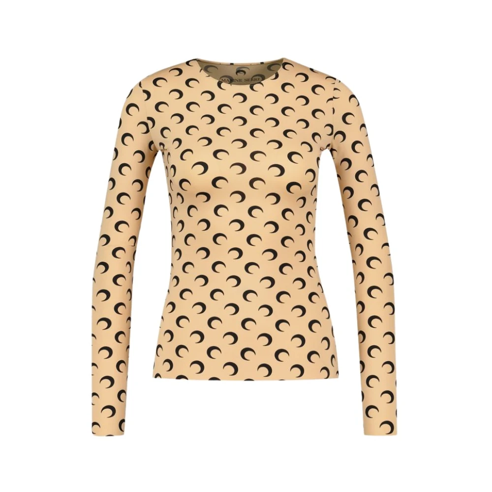 Marine Serre Bruine Moon Jersey Crewneck Top T-Shirt Brown Dames
