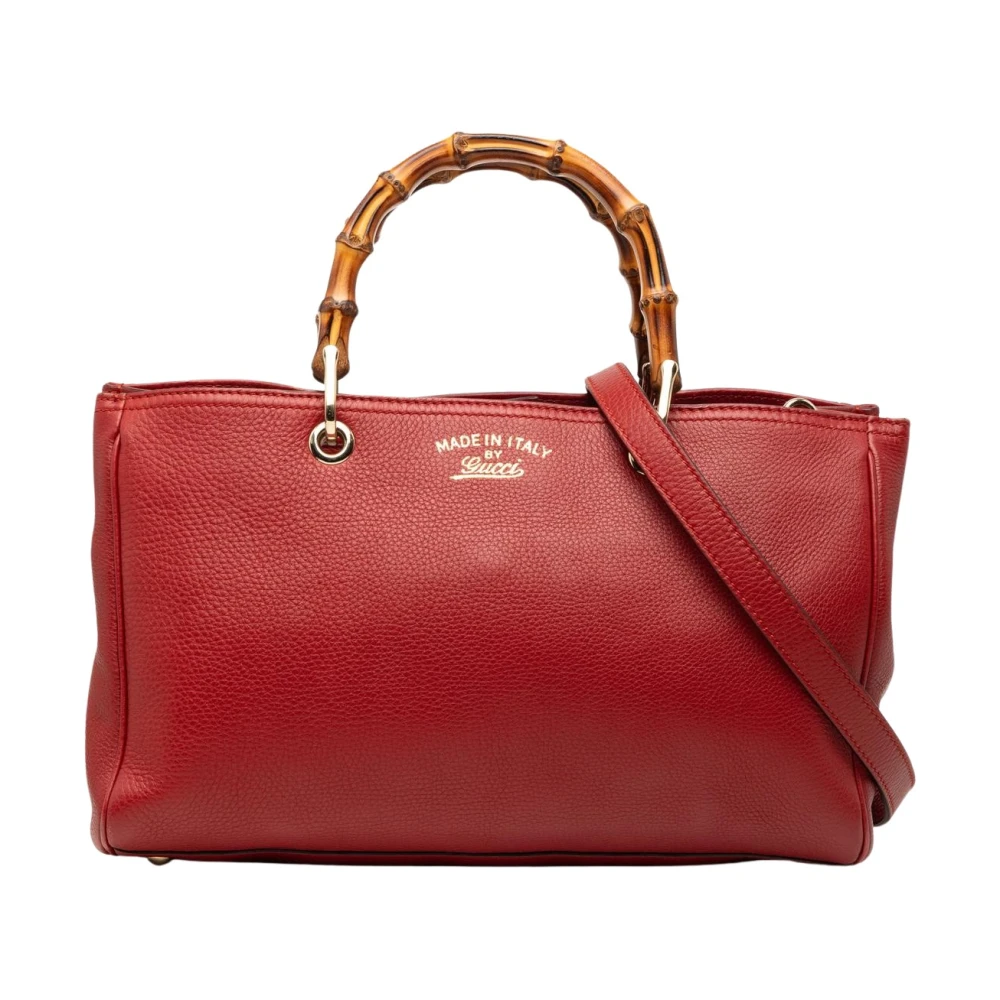 Gucci Vintage Women's Red Pre-Owned Bamboo Top Handle Satchel