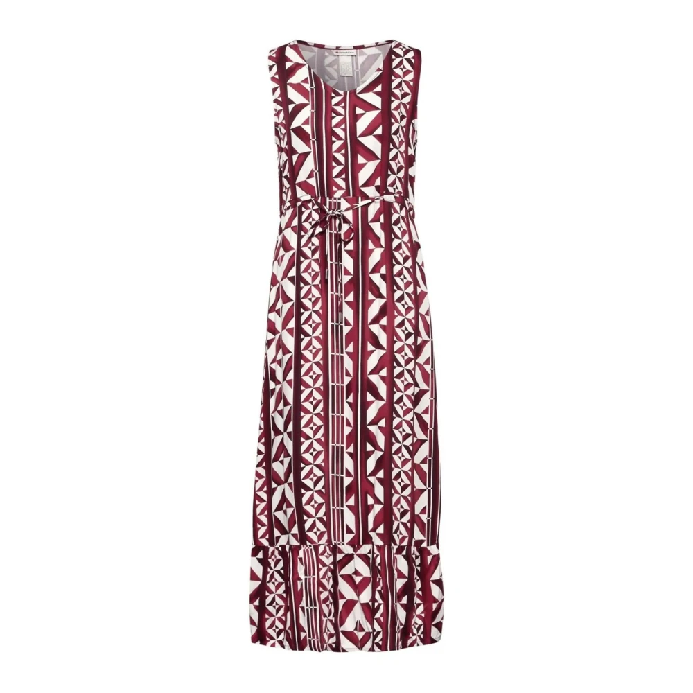 Street One Geometrische Midi Jurk Rood Patroon Multicolor Dames