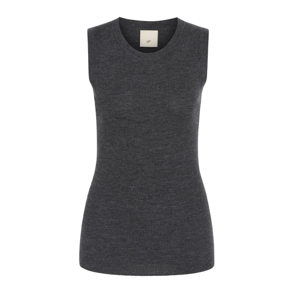 Heartmade Women's Gray Round-Neck Knitwear, Xl, Sleeveless Knitwear In Dark Grey