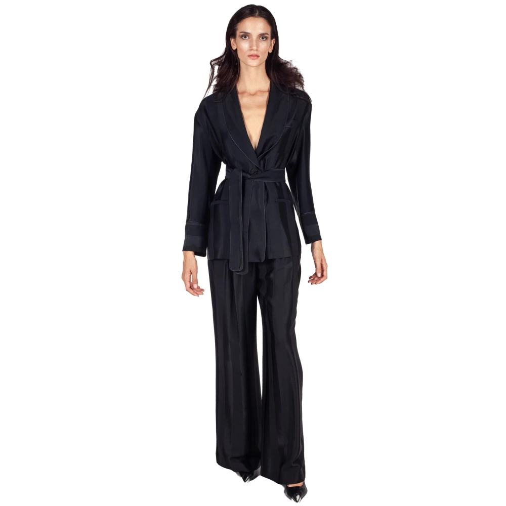 Semicouture Gestreepte cady-jas met één knoop in het zwart Black Dames