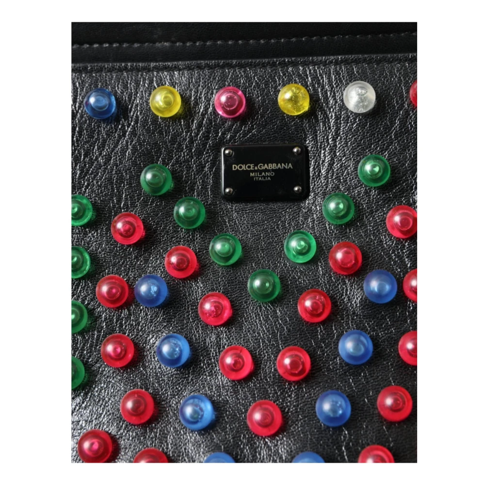 Dolce & Gabbana Multicolor Studs Leren Tote Tas Black Dames