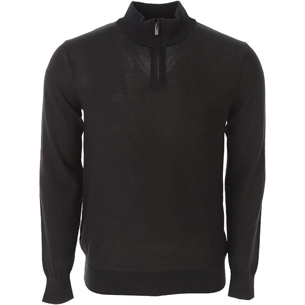 Emporio Armani Blauw Navy Gebreide Hoge Kraag Rits Blue Heren