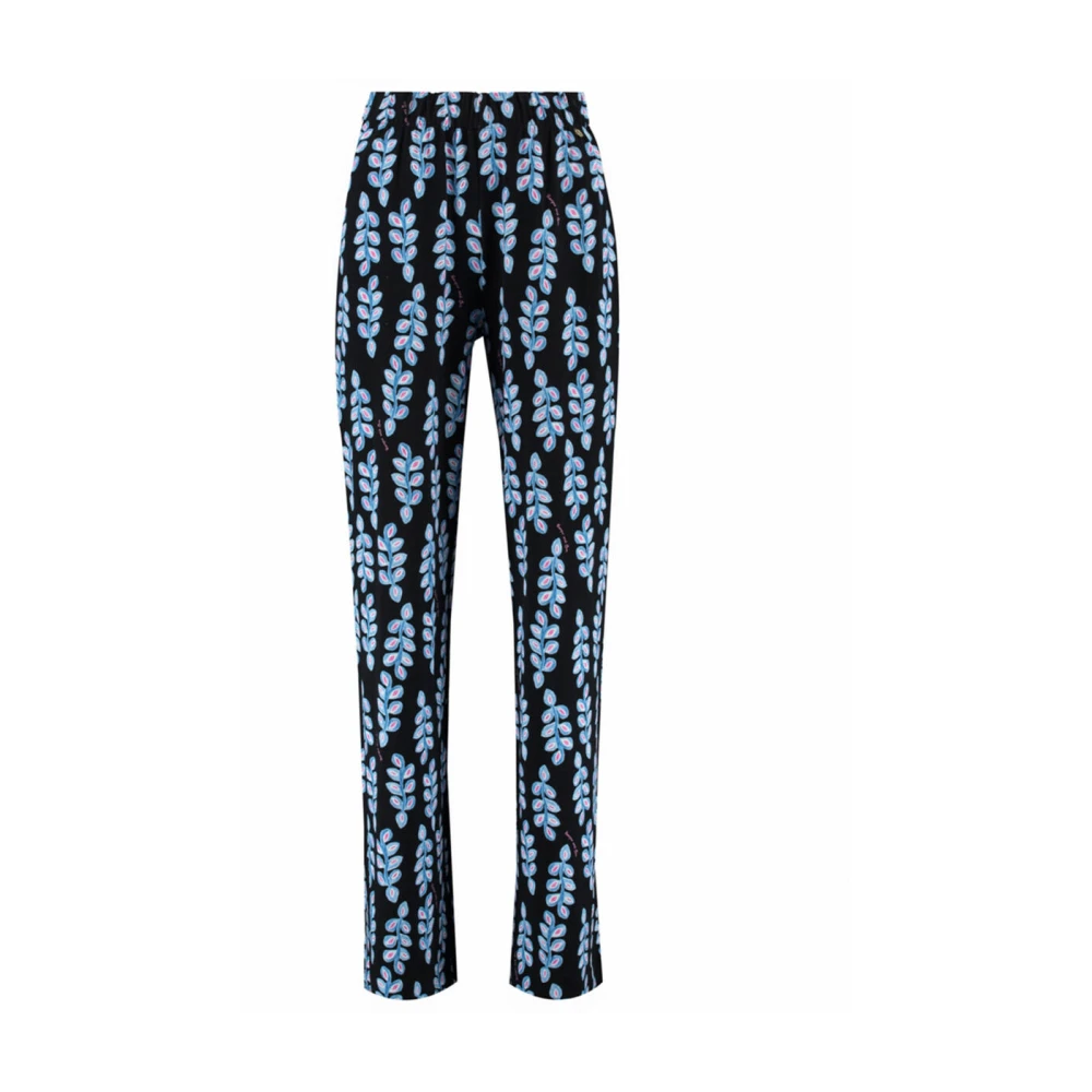 HARPER & YVE high waist straight fit broek Jane met bladprint zwart blauw