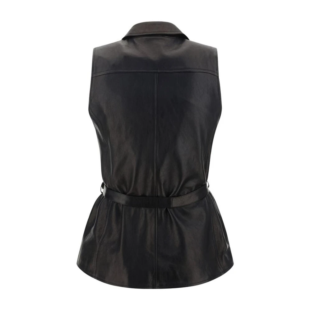 Magda Butrym Leren vest met ritssluiting zakken Black Dames