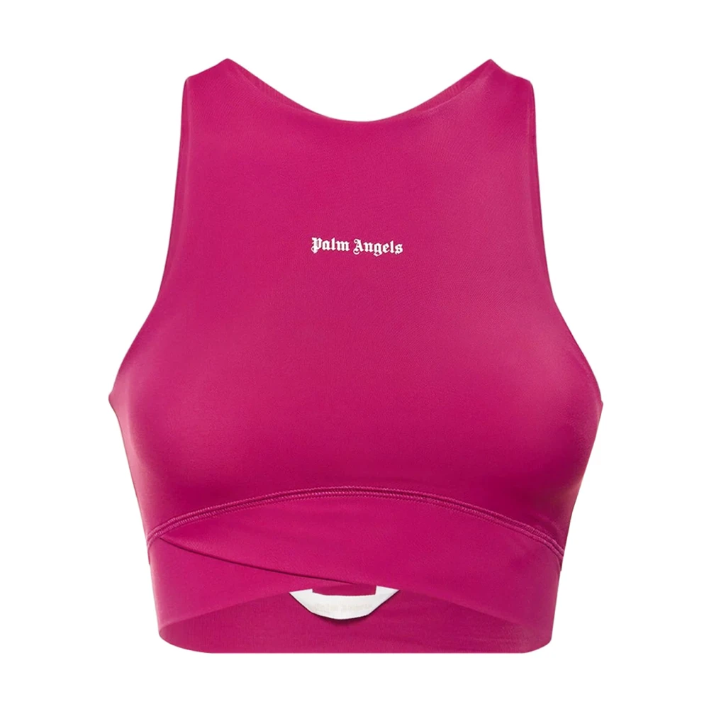 Palm Angels Paarse Mouwloze Logo Topwear Aw23 Pink Dames