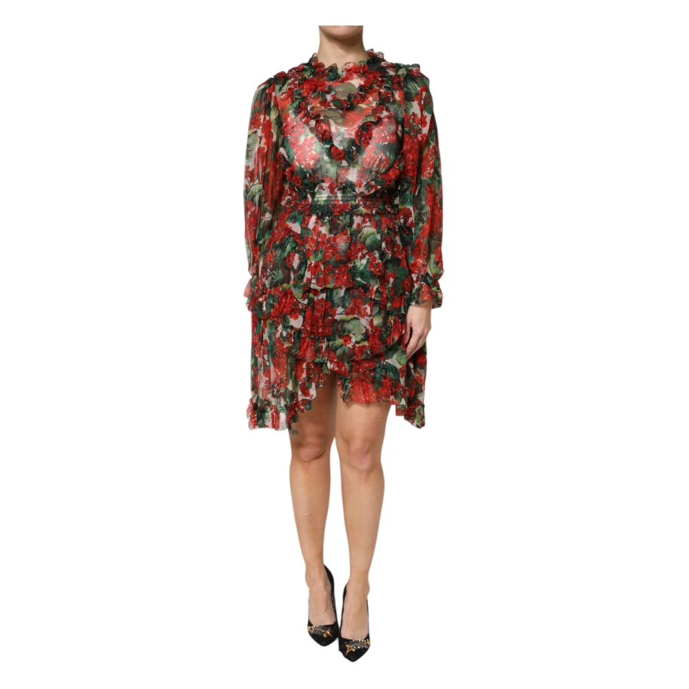Dolce & Gabbana Women's Floral Ruffle Mini Dress Multicolor Silk