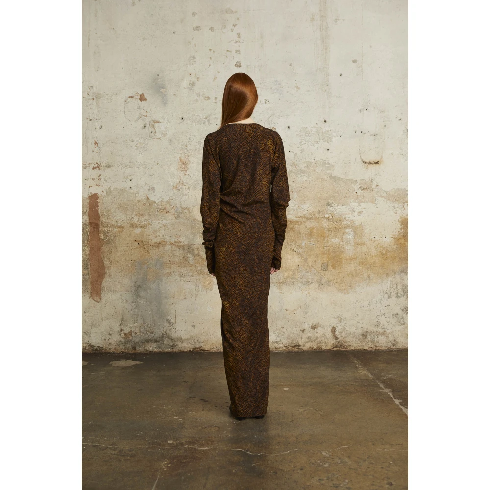Cortana Dierenprint zijden asymmetrische lange jurk Brown Dames
