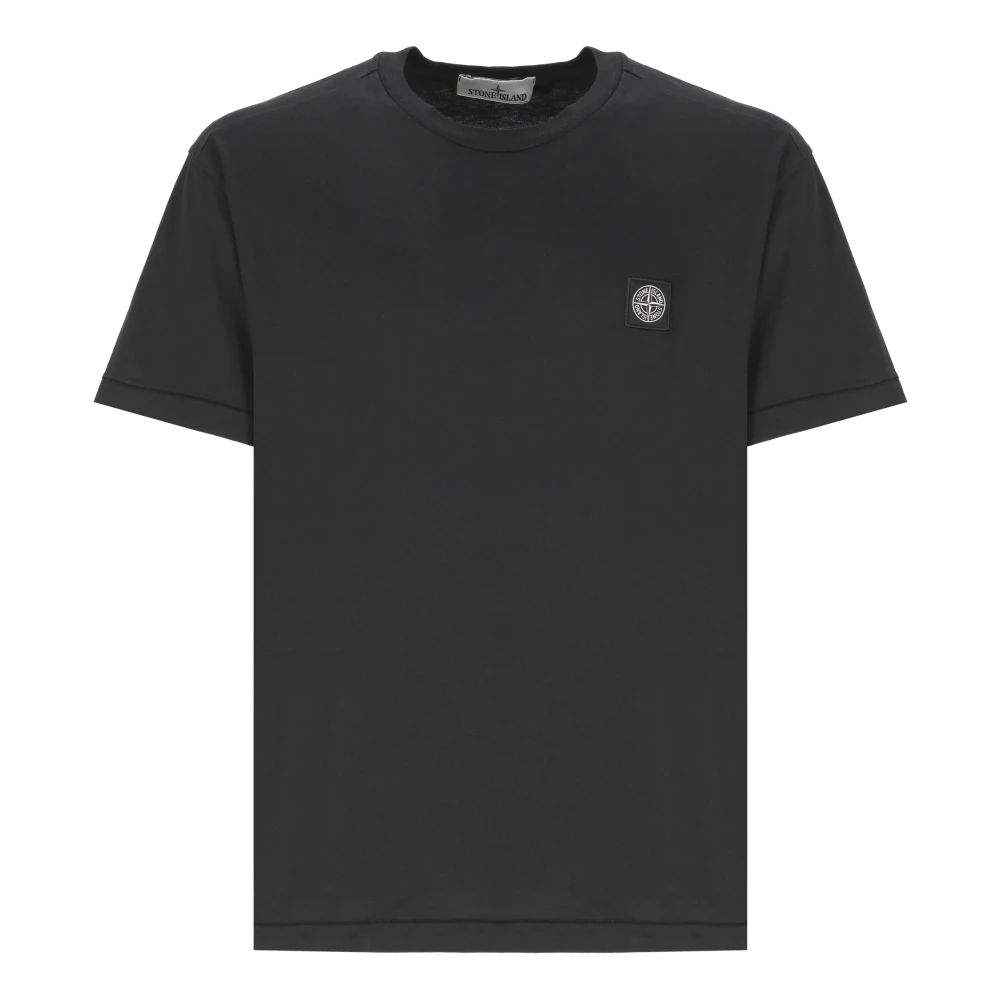 Stone Island Zwarte Katoenen T-shirt met Logopatch Black Heren