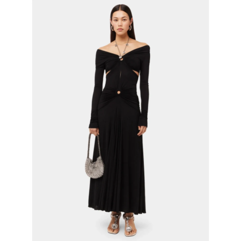 Paco Rabanne Zwarte Jersey Lange Jurk Black Dames