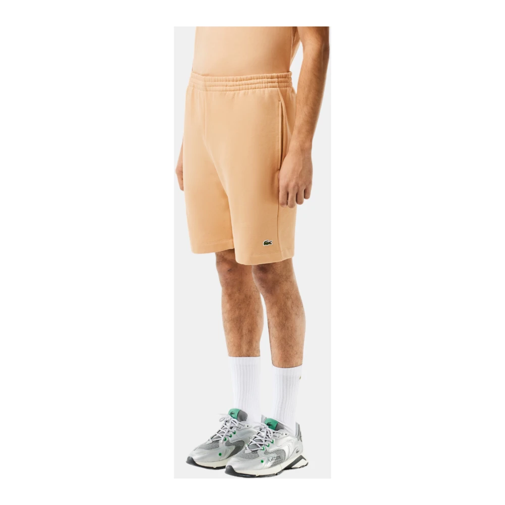 Lacoste Beige Katoenen Shorts met Krokodil Borduurwerk Beige Heren