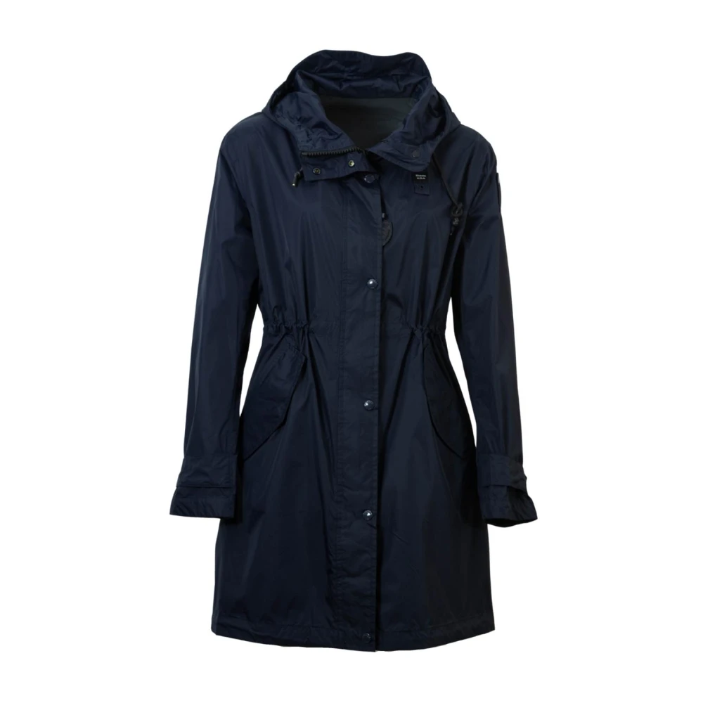 Blauer Blå Lång Vindjacka Parka