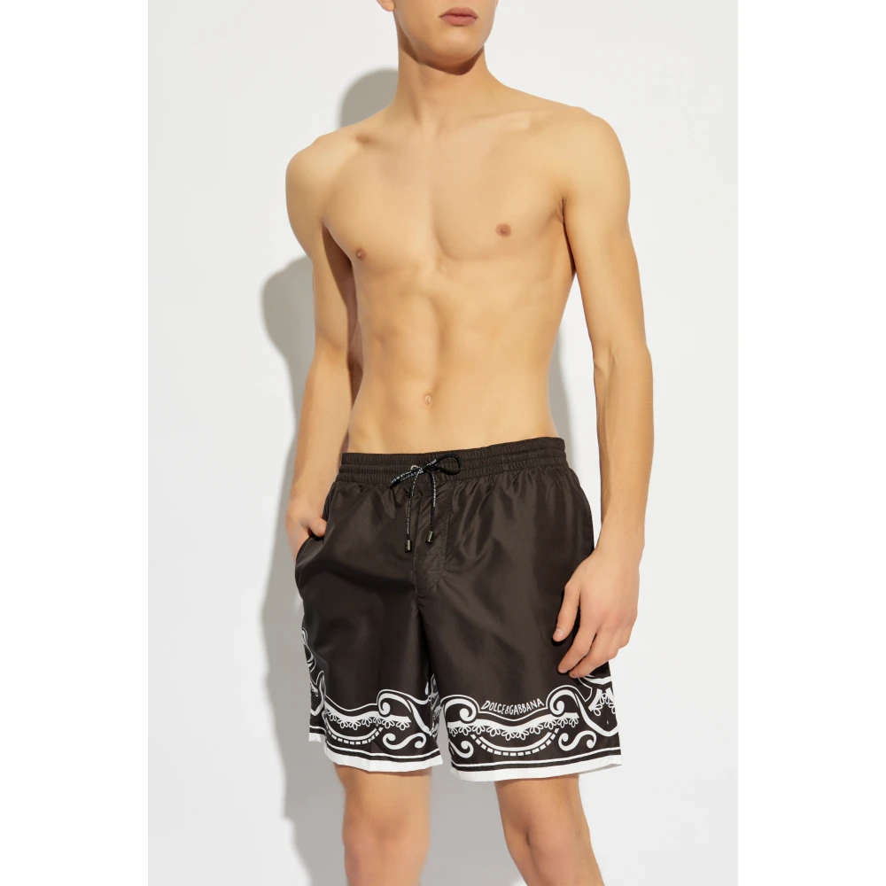 Dolce & Gabbana Gedrukte zwemshorts Black Heren