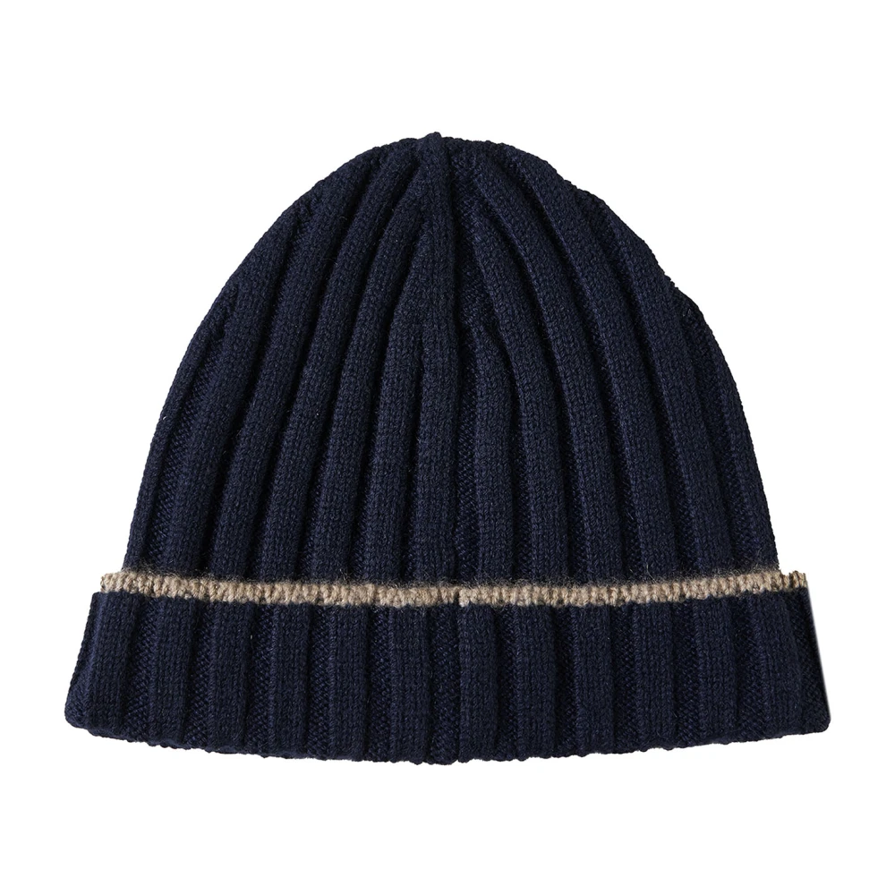 Brunello Cucinelli Blå Cashmere Ribbstickad Beanie Mössa Blue, Herr