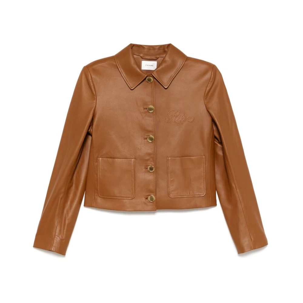 Frame Parijse Chic Leren Buitenkleding met Schoudervullingen Brown Dames