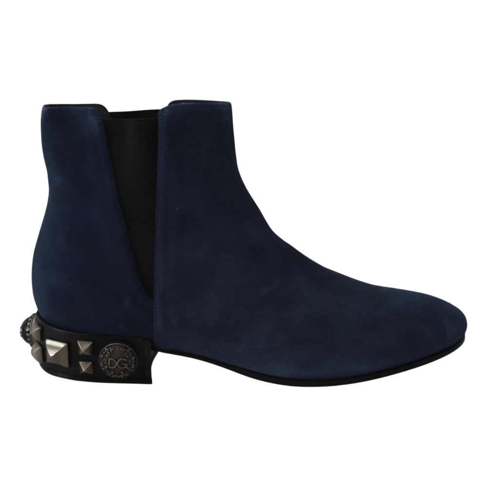 Dolce & Gabbana Women's Blue Suede Ankle Boots With Decorative Studs