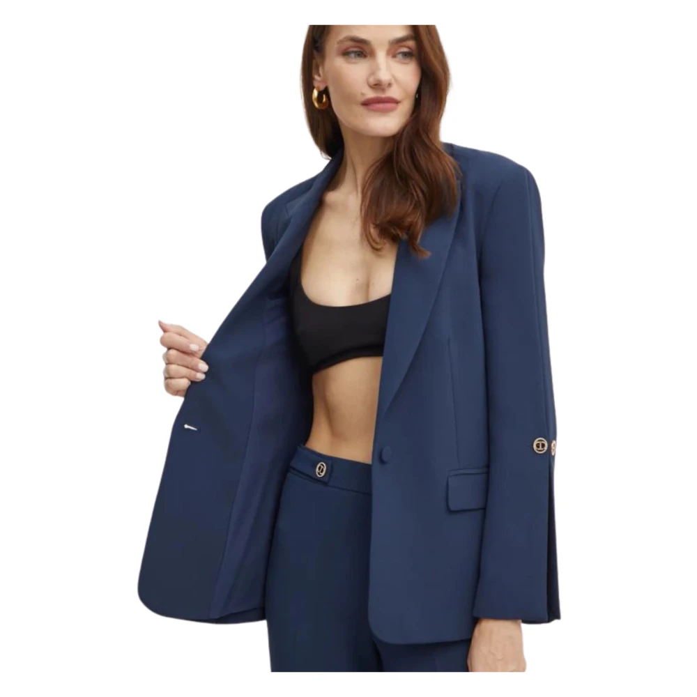 Twinset Blauwe Jassen Eenvoudig Ontwerp Blue Dames