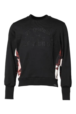Svart Broderad Crew Neck Tröja