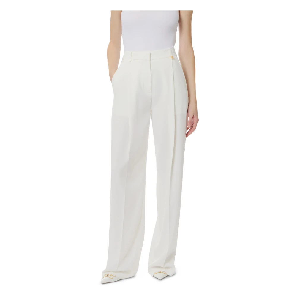 Elisabetta Franchi White Wide Trousers, Female, M, Essentials Stretch Trousers