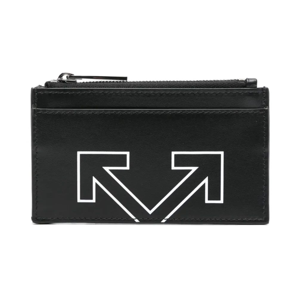 Off White Portemonnee met Pijl Motief en Rits Black Heren
