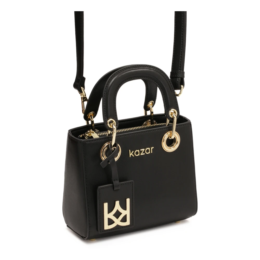 Kazar Kleine leren tas met beweegbare handvatten Black Dames