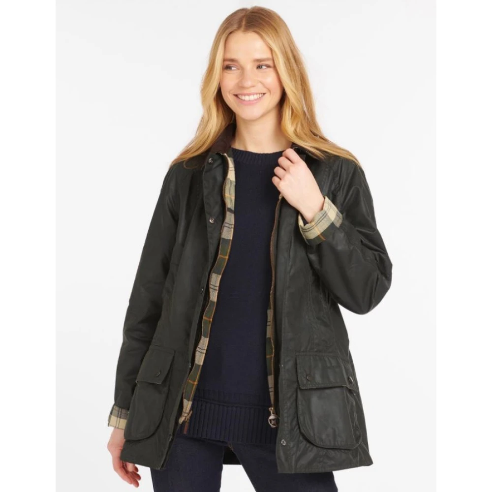 Barbour Wasdoekjas met Corduroy Kraag Green Dames