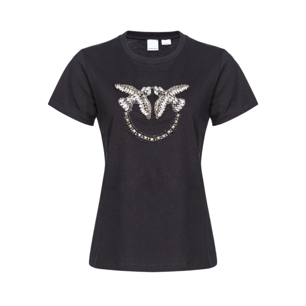Pinko Love Birds Geborduurd T-Shirt Black Dames