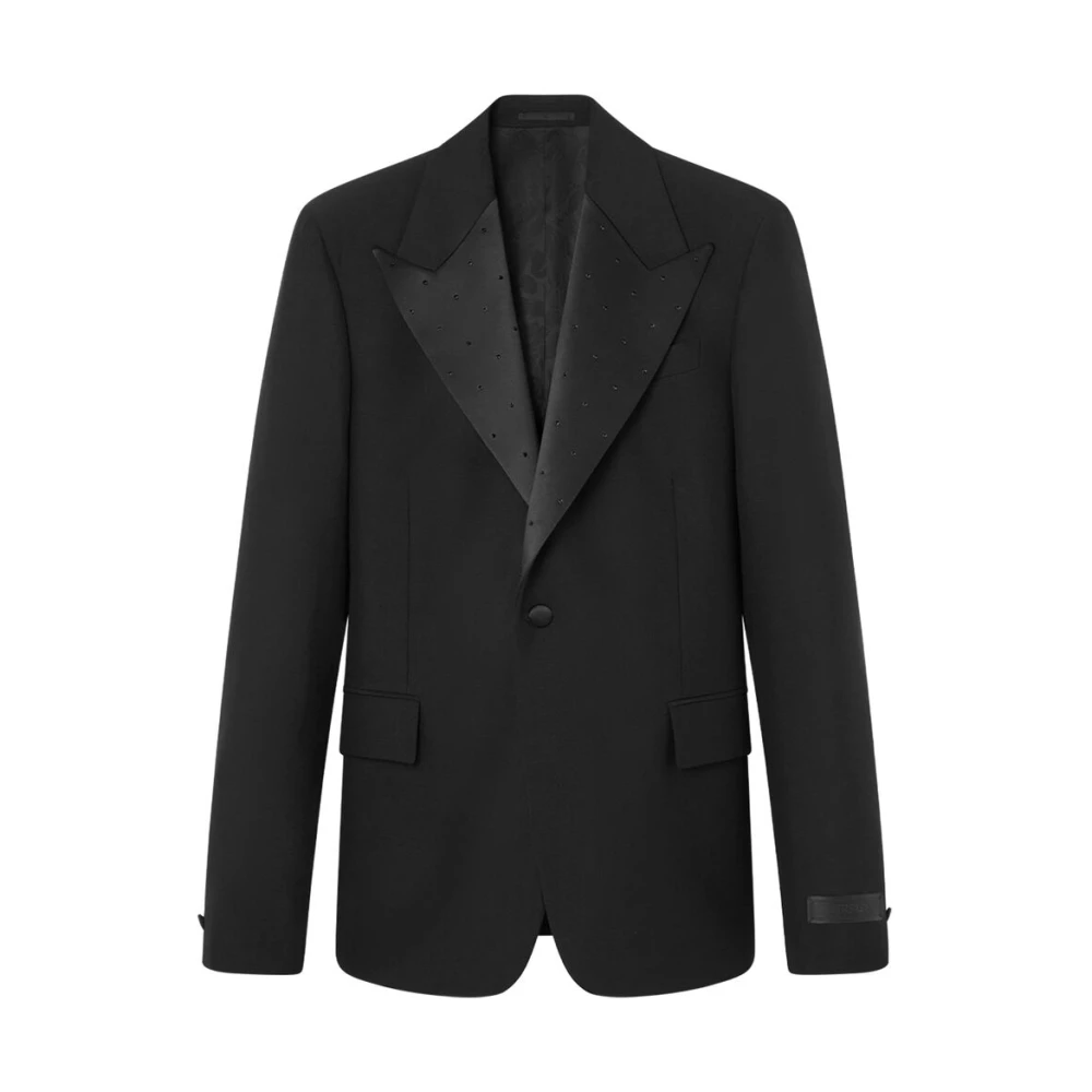 Versace Zwarte Peak Lapel Jas Black Heren