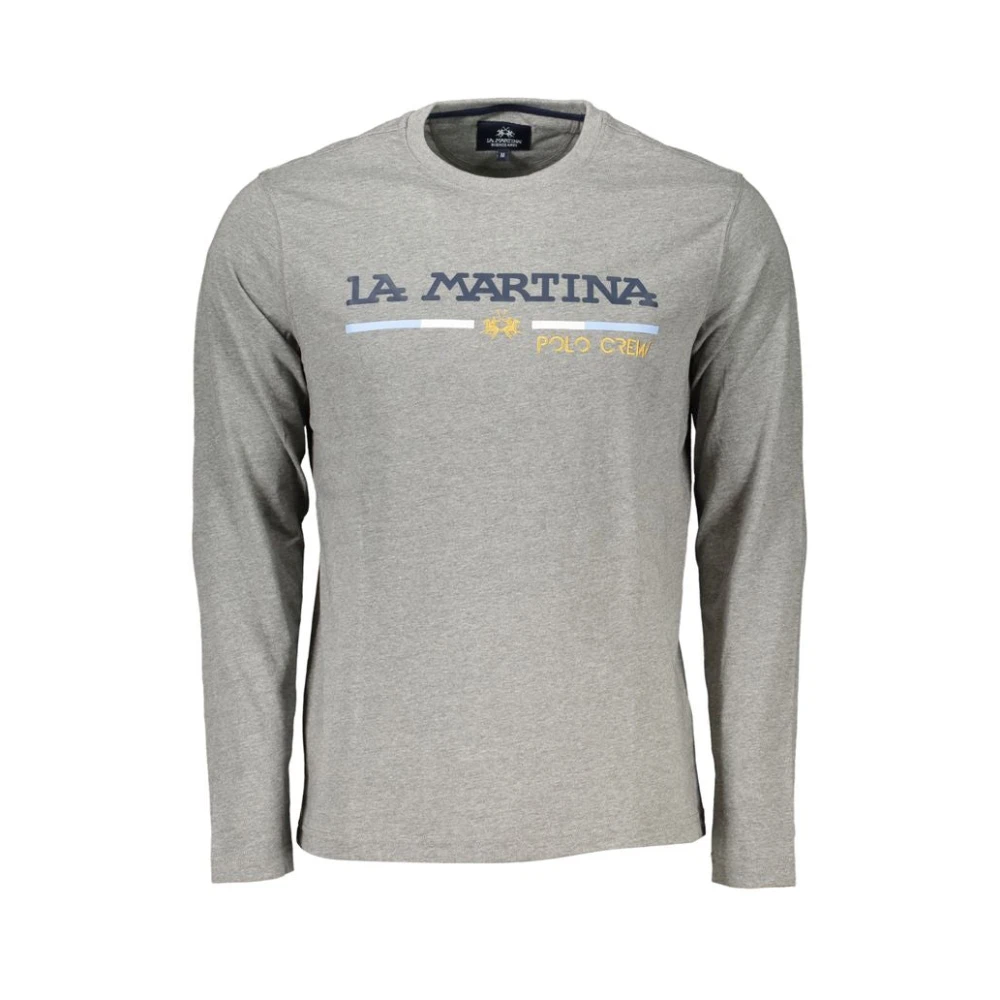 LA MARTINA Elegant longsleeve T-shirt met borduurwerk Gray Heren