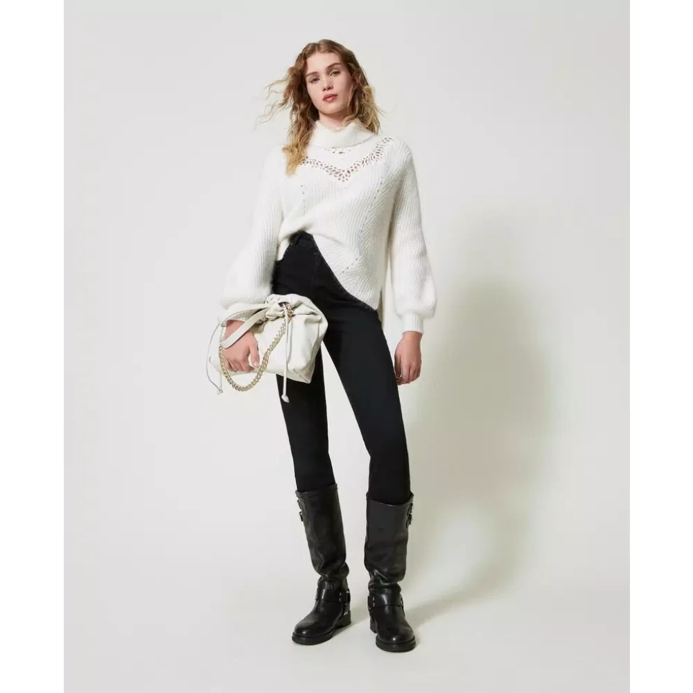 Twinset Gehaakte Geborduurde Angora Trui White Dames