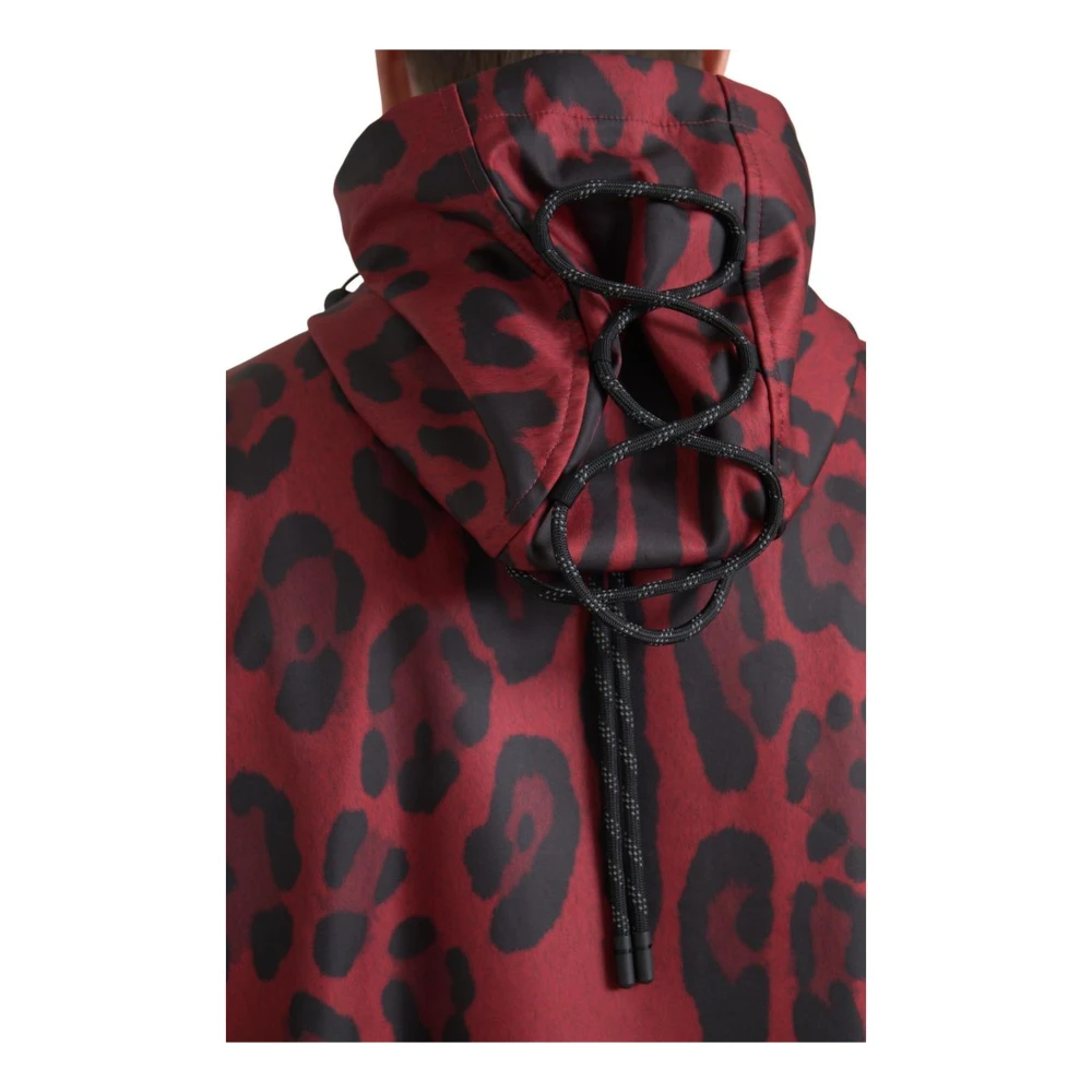 Dolce & Gabbana Rode Luipaardprint Hooded Regenjas Multicolor Heren