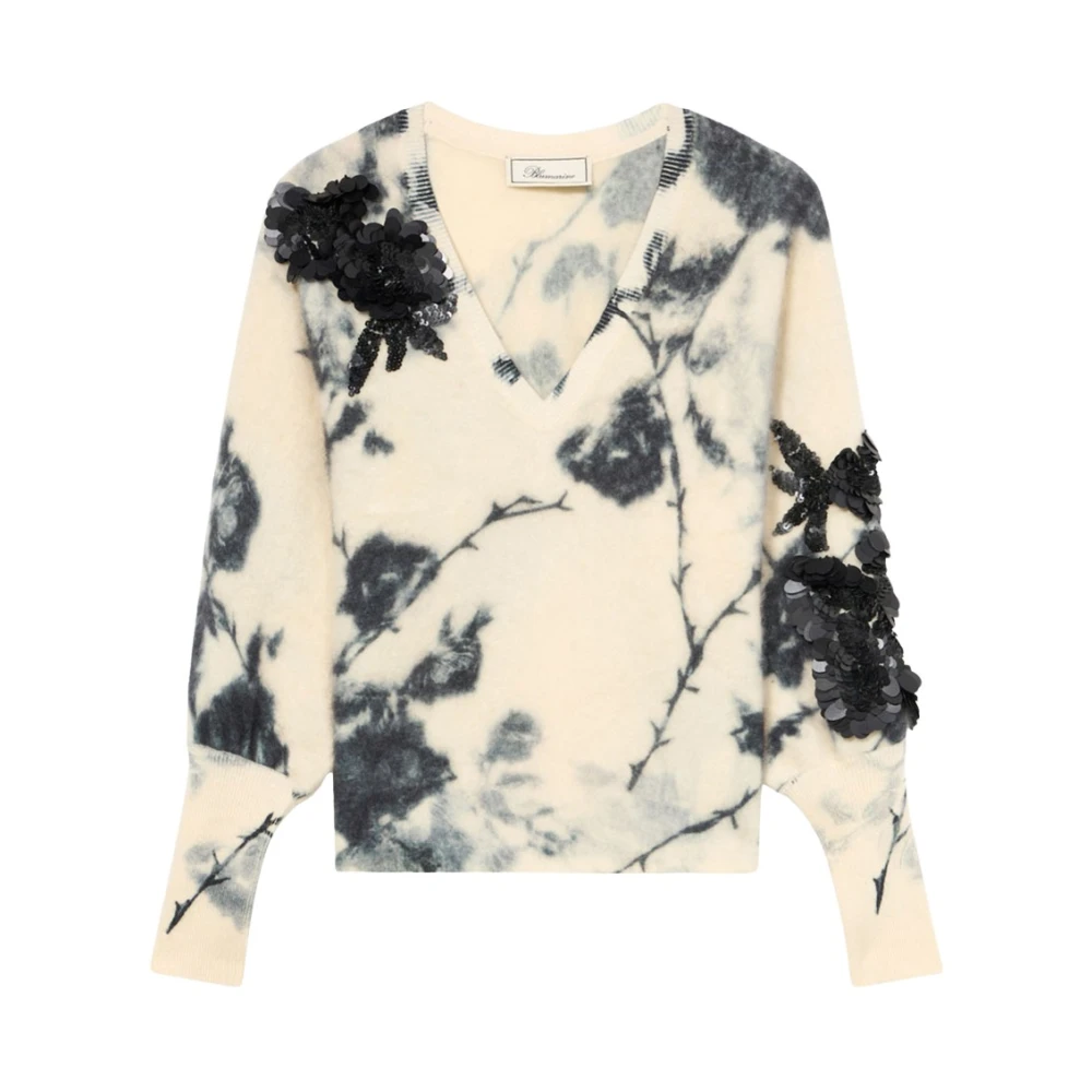 Blumarine Donna Multicolor - Maglia In Lana E Cashmere Con Stampa Floreale 3D - Knitwear - E - S - Immagine 1