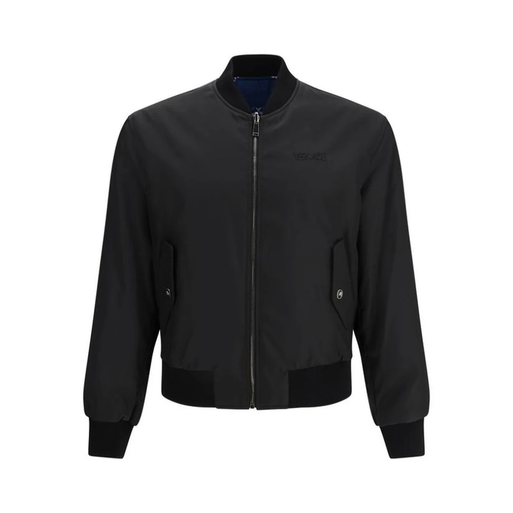 Versace Men's Black Bomber Jackets, M, Printed Nylon Reversible Bomber