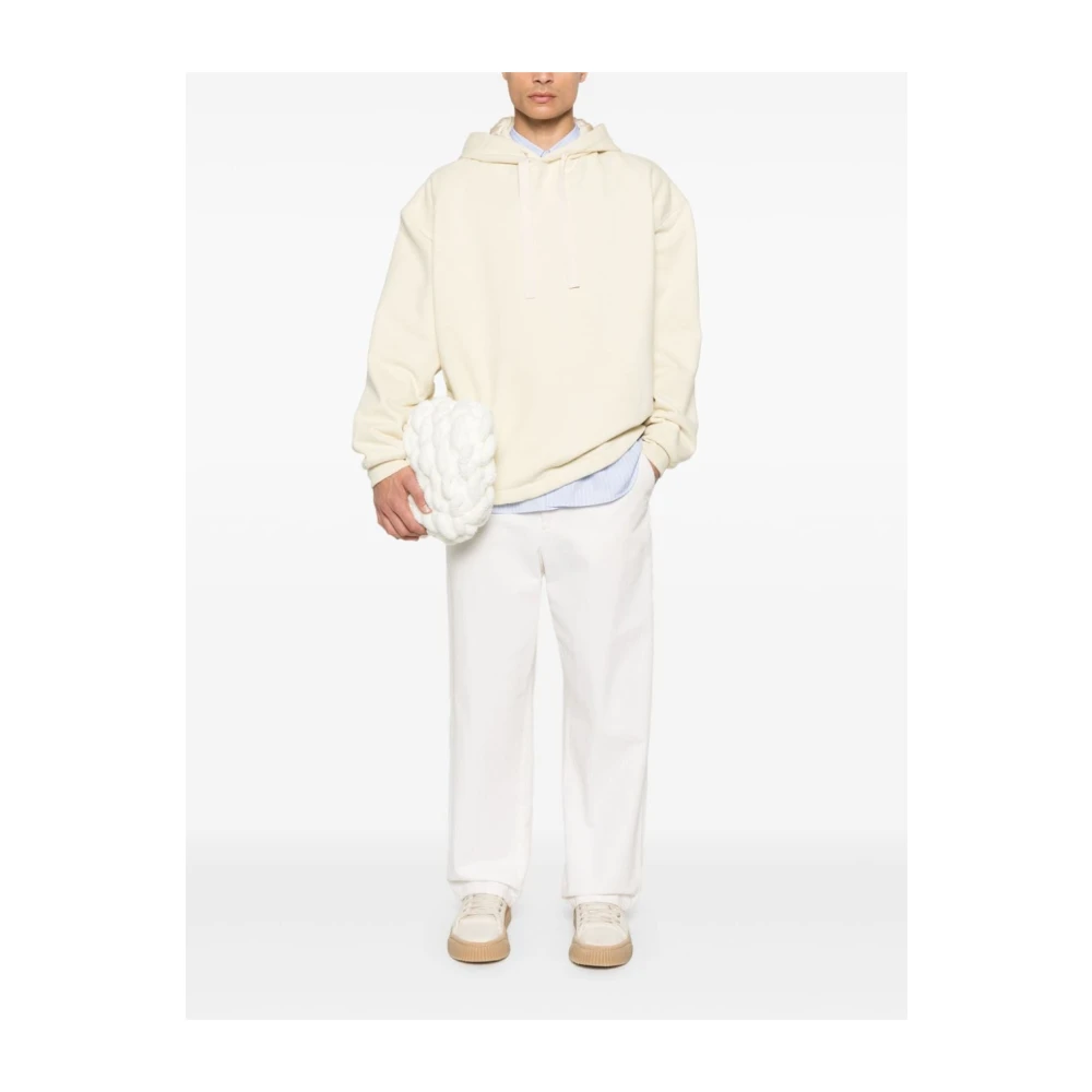 Jil Sander Witte Sweater met Trekkoord Capuchon Beige Heren