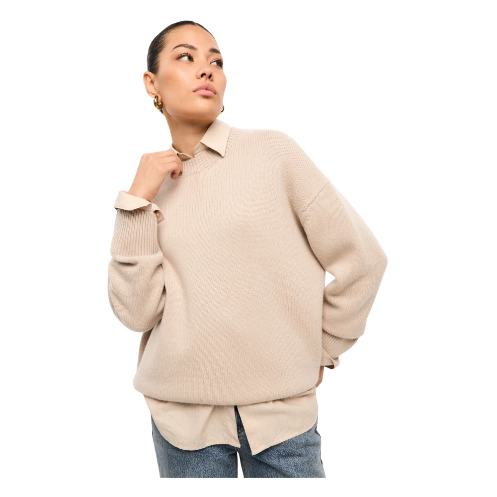 Cesare Gaspari Klassieke Crew Neck Sweater Mulan Beige Dames